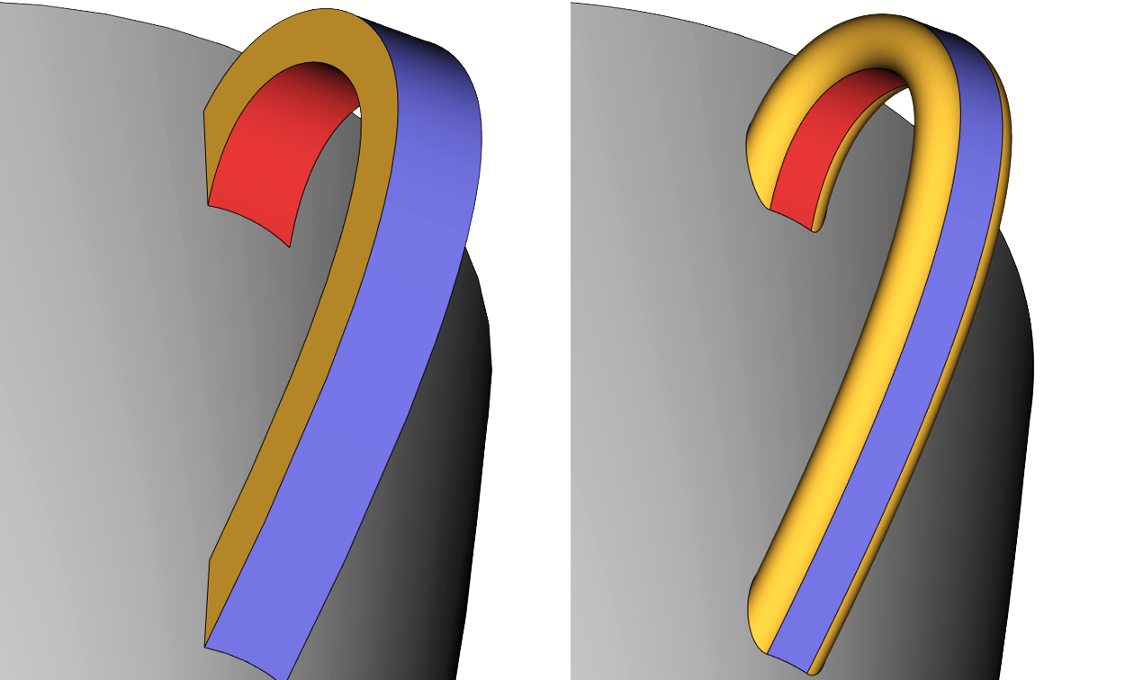 Пример трёхгранного сглаживания – поверхность касательная к трём стенкам